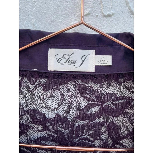 Eliza J Womens Long Sleeve Collared Button Down Pleated Dress Plum Purple Sz 10 - Picture 5 of 16